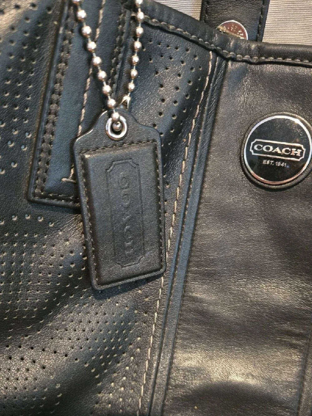 Coach Black Perforated Leather Satchel Tote